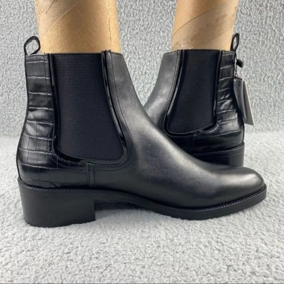 NEW zara bootie black leather ankle boots elastic GUSSET pull on womens 11 EU 42 - Picture 9 of 16